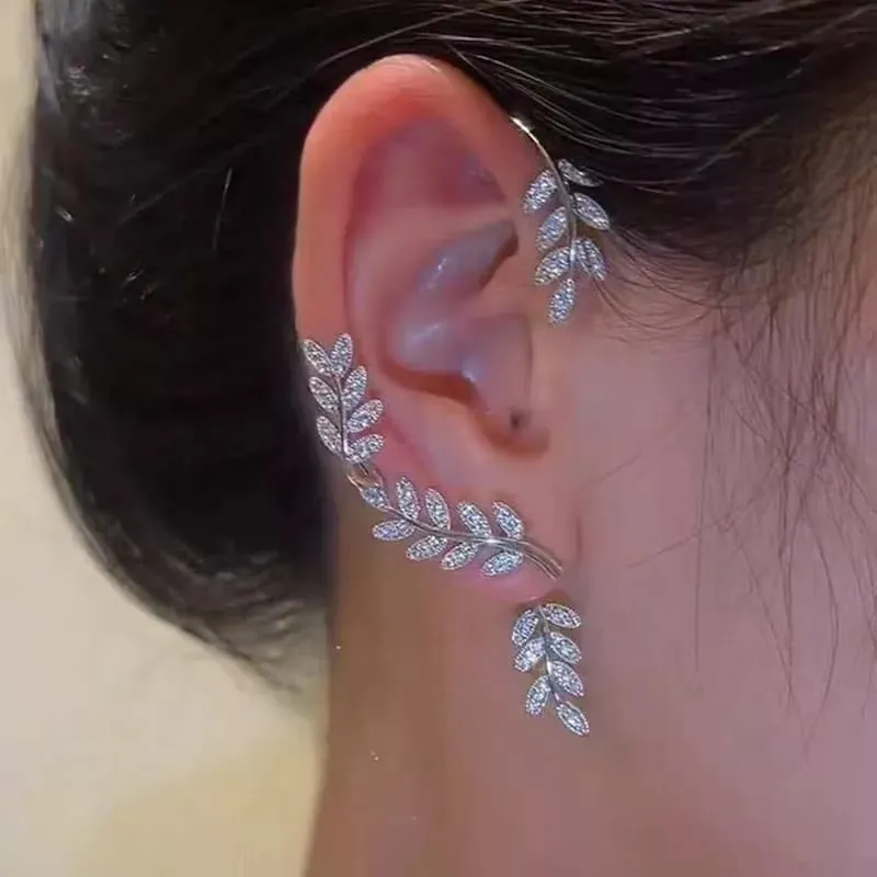 1 Pair Women's Fashion Leaf Butterfly Earrings Ear Cuffs Clip