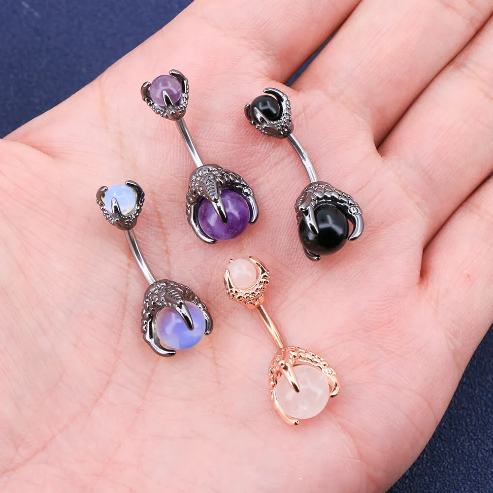 14G Three Dragon Claw Hand with Gem Ball Belly Ring