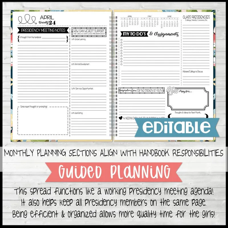 2024 YOUNG WOMEN Presidency Planner {EDITABLE} PRINTABLE