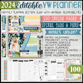 2024 YOUNG WOMEN Presidency Planner {EDITABLE} PRINTABLE