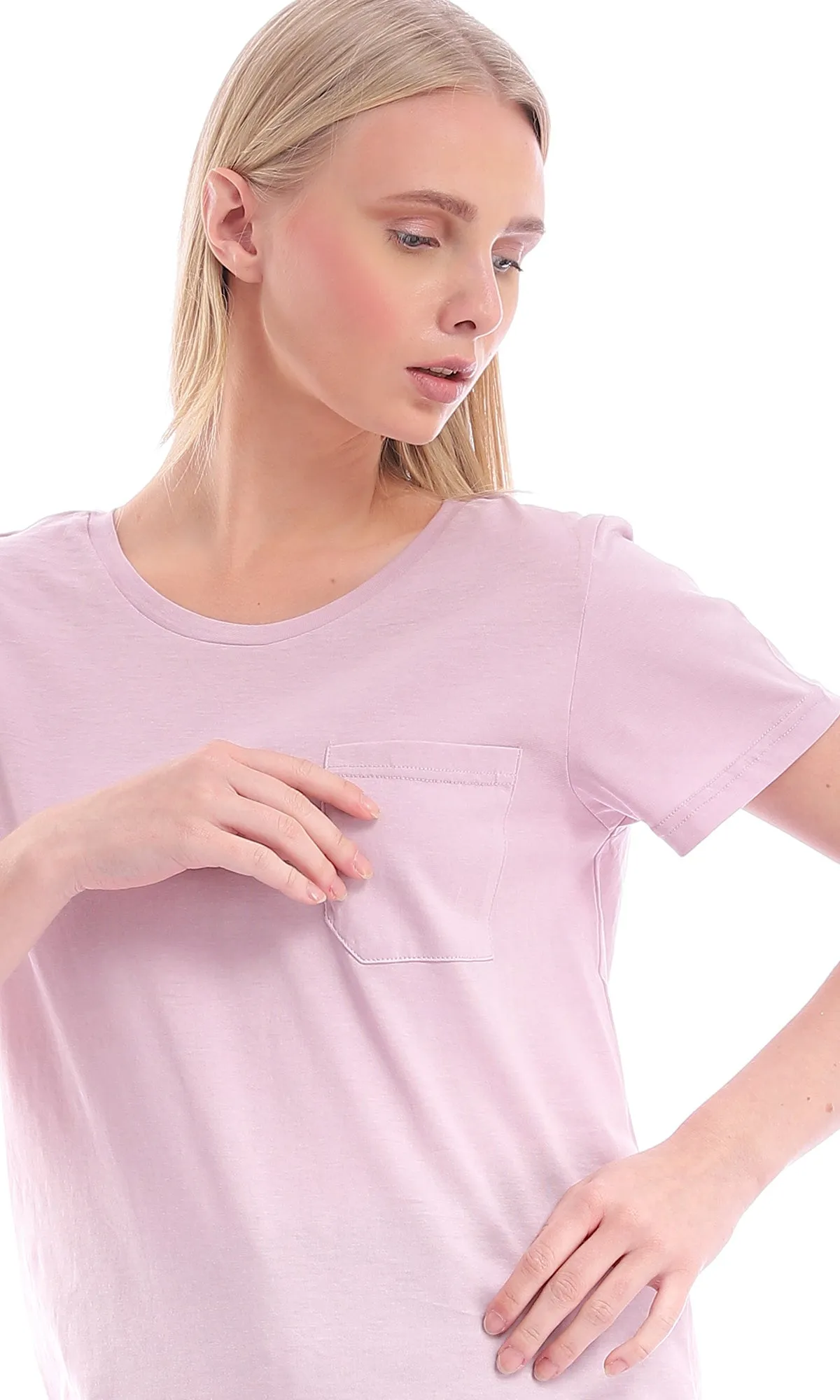 94645 Front Patched Pocket Lilac Basic Tee