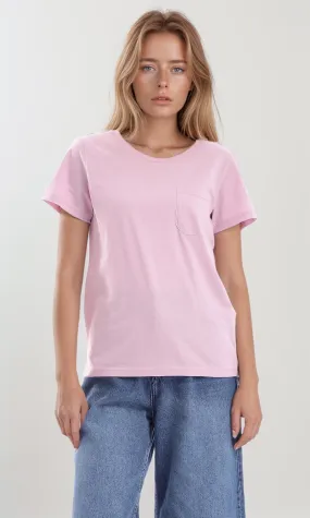 94645 Front Patched Pocket Lilac Basic Tee