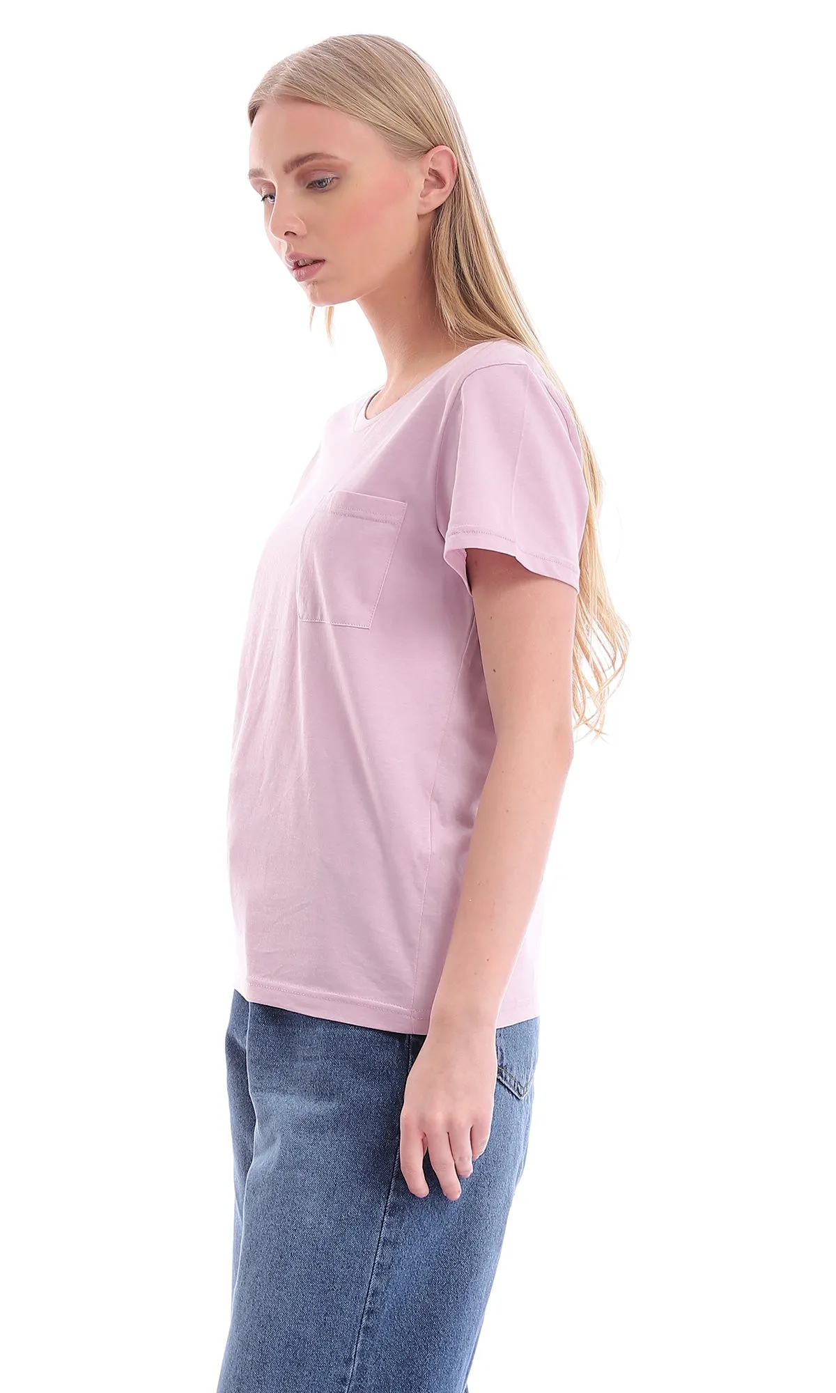 94645 Front Patched Pocket Lilac Basic Tee