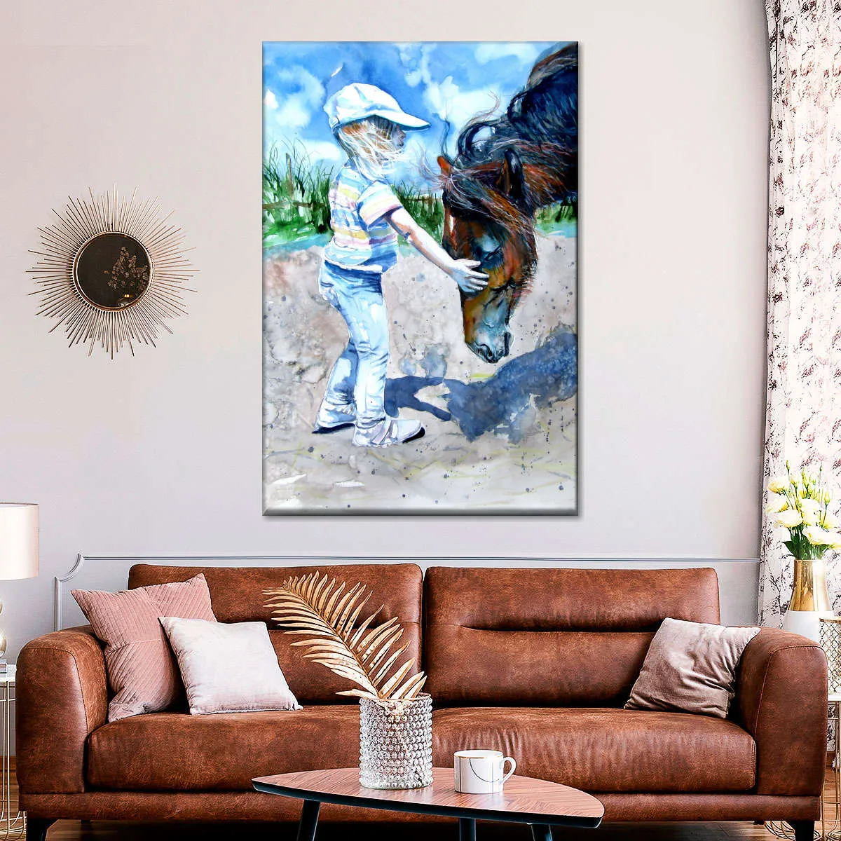 A Girl With Horse Wall Art