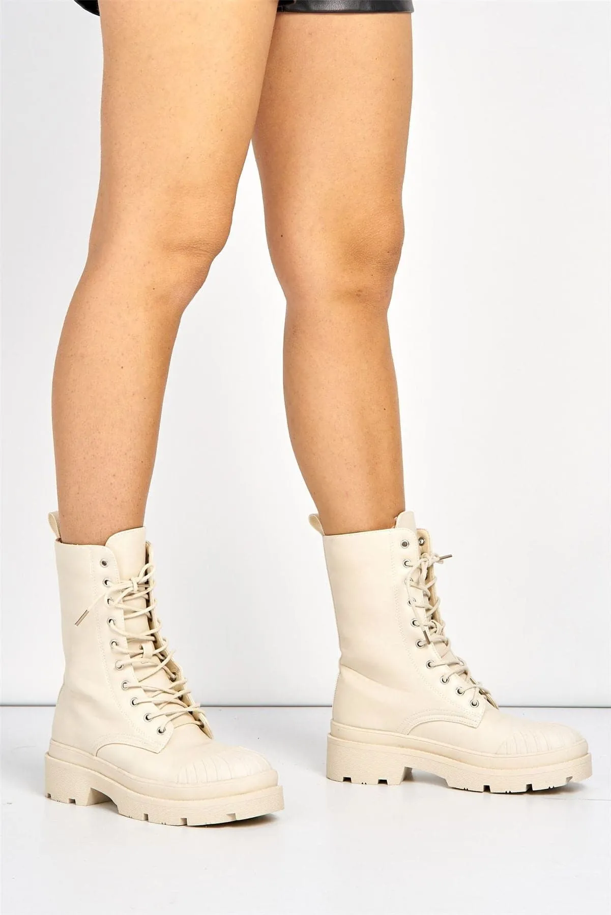 Adena Rubber Tip Lace-up Boot in Beige