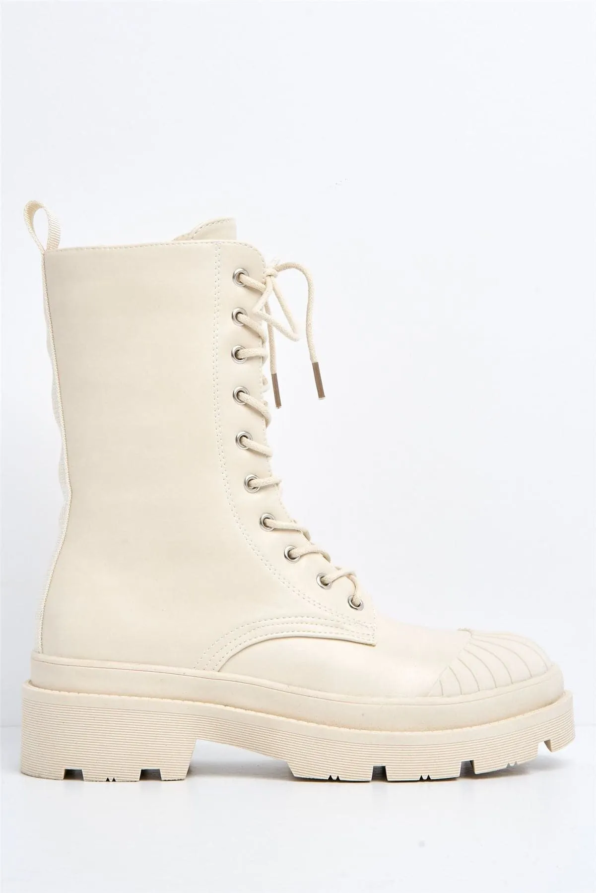 Adena Rubber Tip Lace-up Boot in Beige