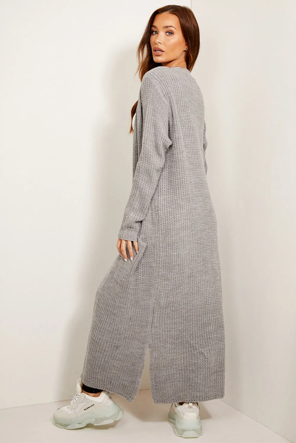 Allies Grey Longline Knitted Open Cardigan