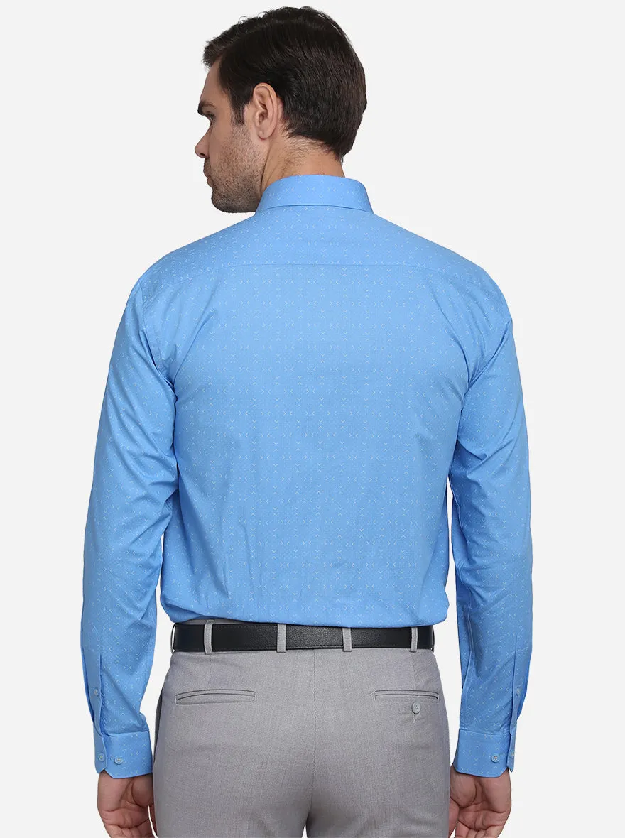 Aqua Blue Printed Regular Fit Formal Shirt  | JadeBlue