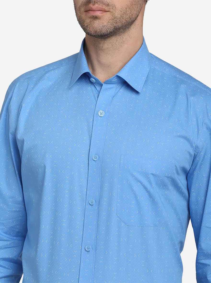 Aqua Blue Printed Regular Fit Formal Shirt  | JadeBlue