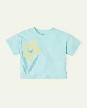 Aqua Boxy Cropped T-Shirt