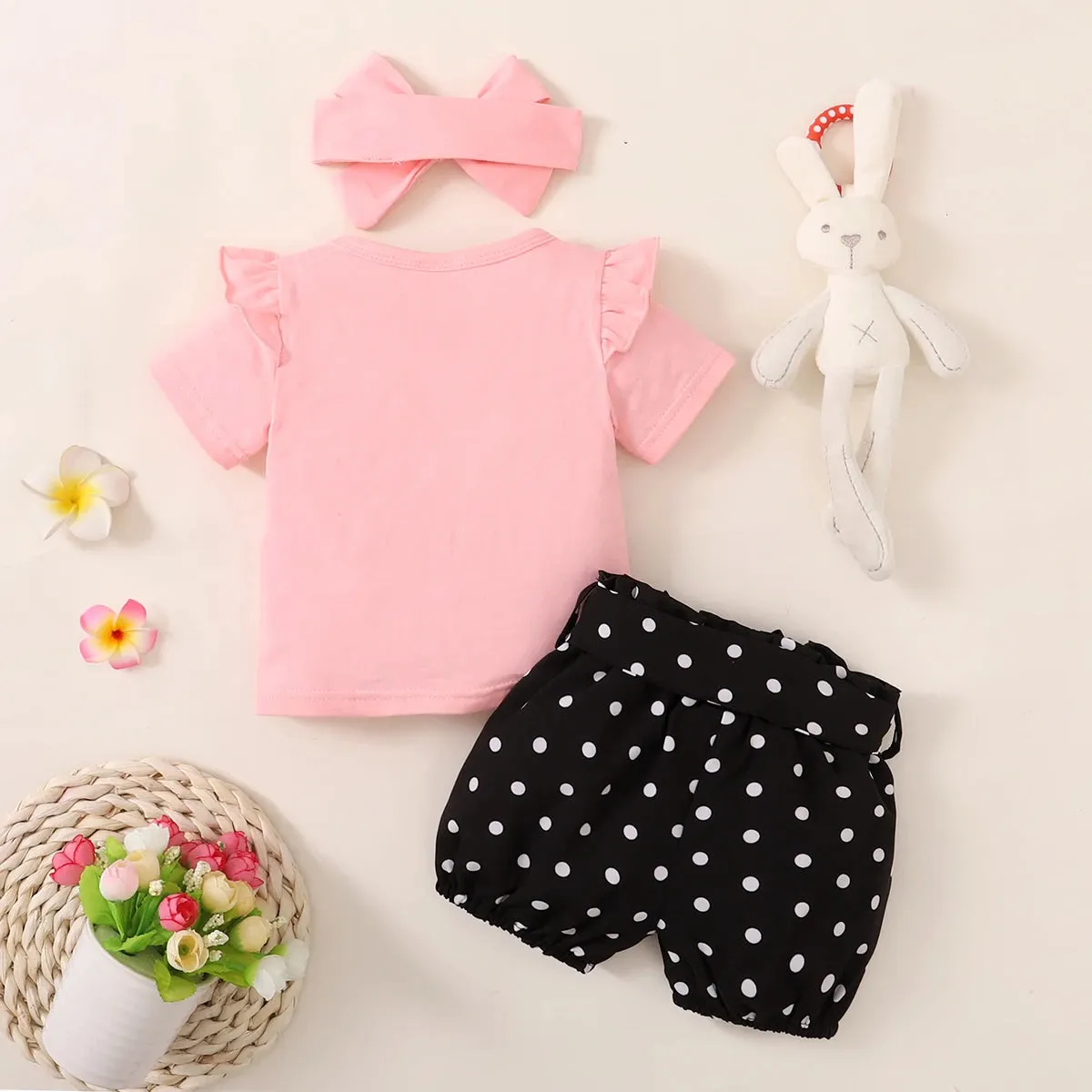 Baby Girl 0-18M Toddler Polka Rabbit 3pc Outfit