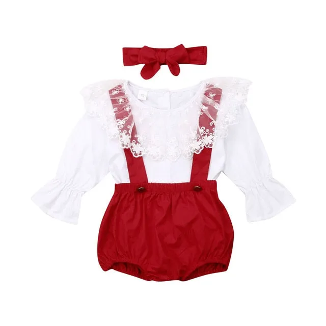 Baby Girl Lace Long Sleeve T-Shirt Bloomers Legwarmer Outfit with Headband