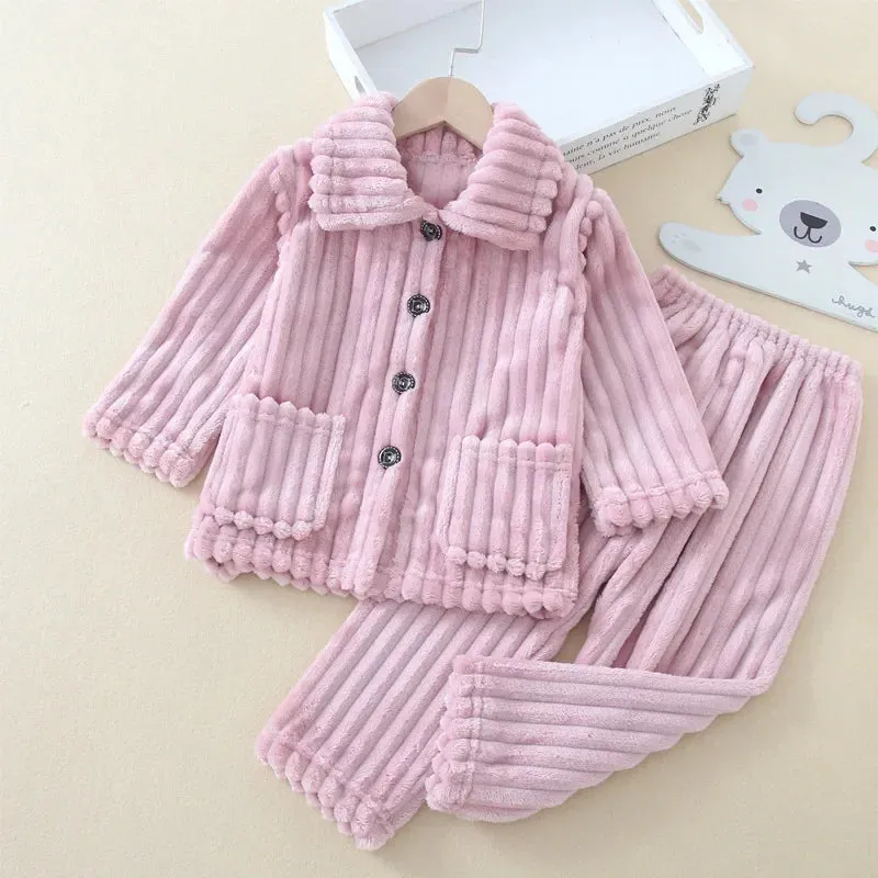 Baby Girl Solid Flannel Pajama Sleepwear Set