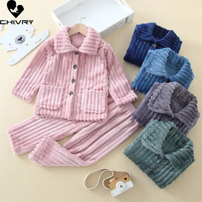 Baby Girl Solid Flannel Pajama Sleepwear Set