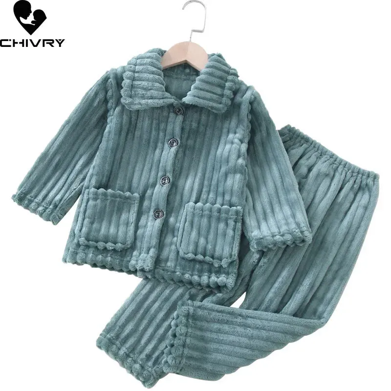 Baby Girl Solid Flannel Pajama Sleepwear Set