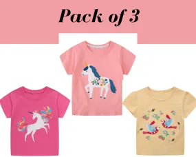 Baby Girl Summer Tops & Tees Collection Unicorn Tee Collection Birds T-shirt | Toddler Baby Girl Clothing Gift for Girls Outfit Pack of 3