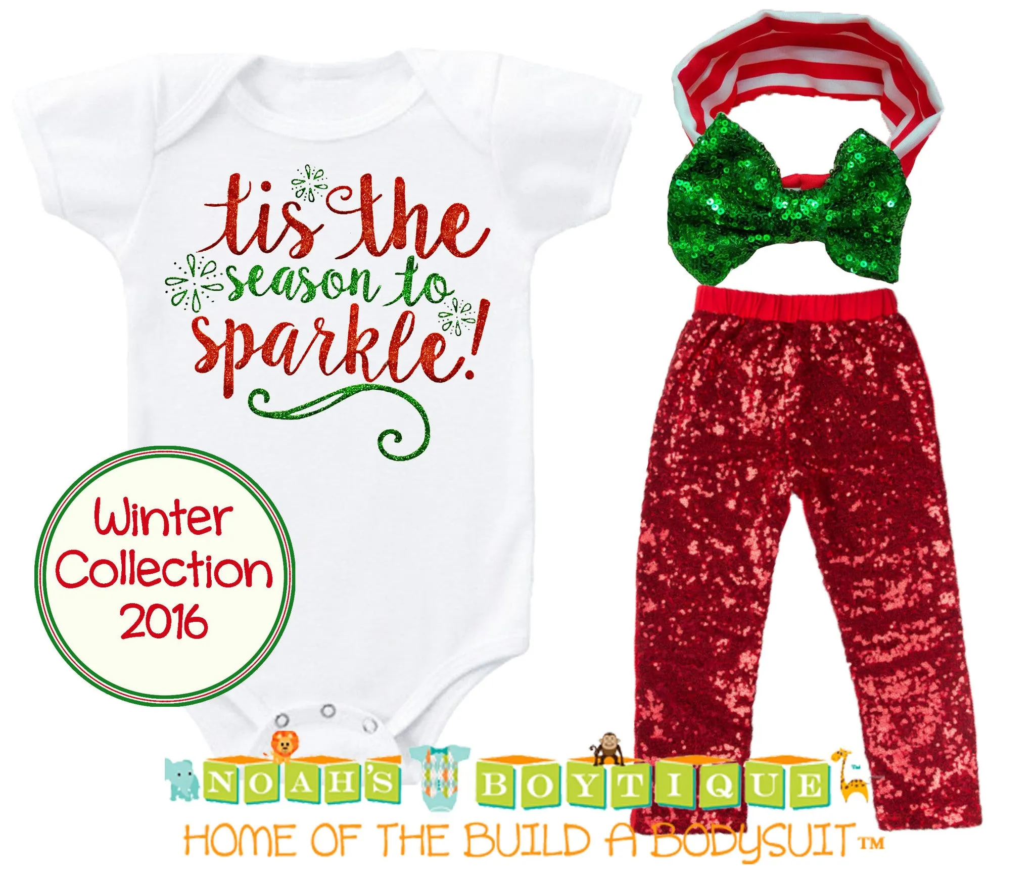 Baby Toddler Girl Christmas Outfit Sparkle Red Sequins Bow