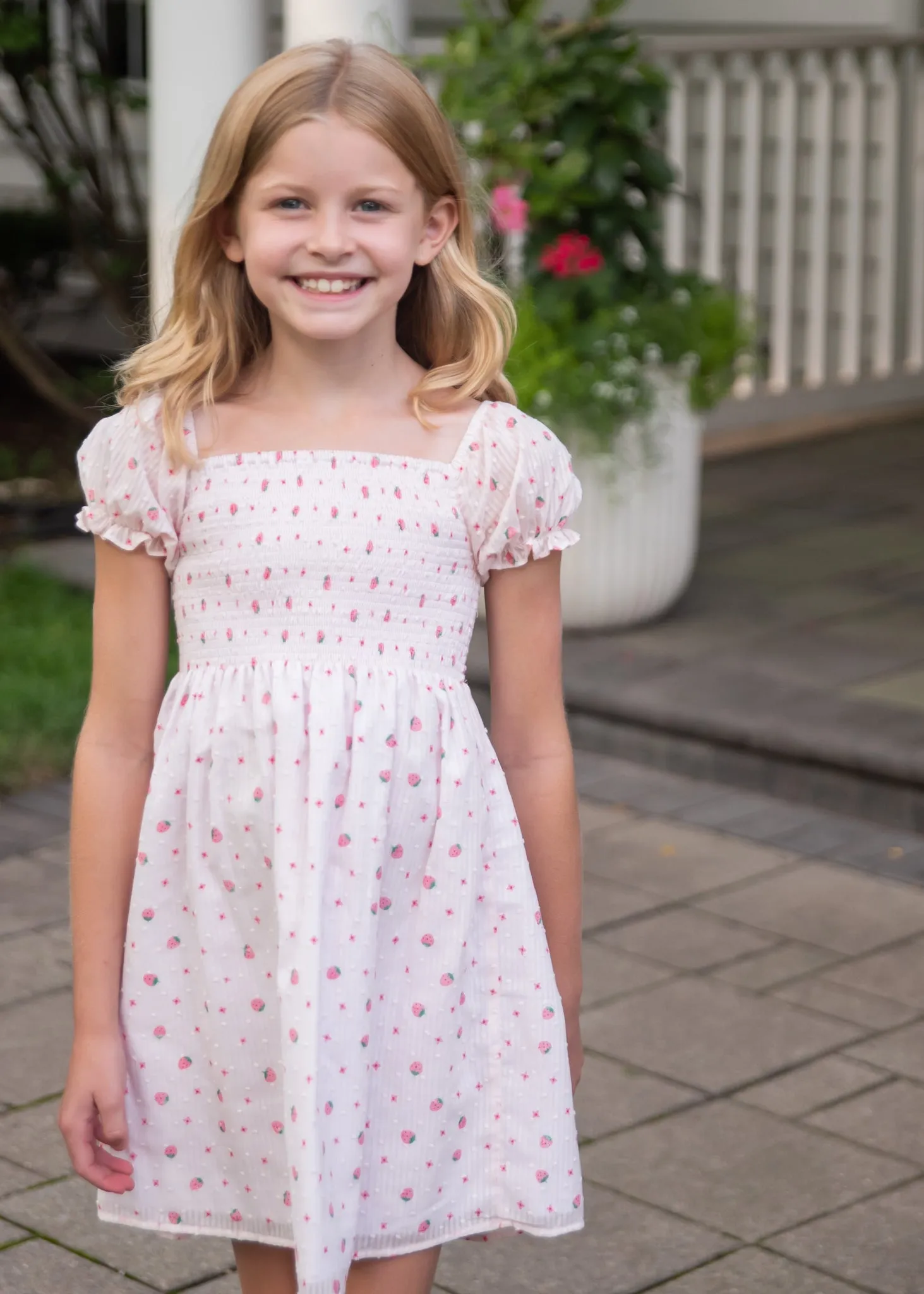 Be Elizabeth Smocked Dress in Strawberry Swiss Dot