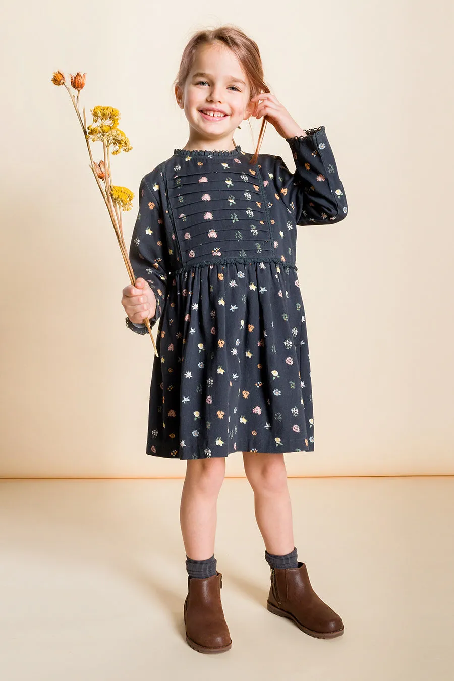 Beet World Lulu Girls Dress - Dark Navy Floral