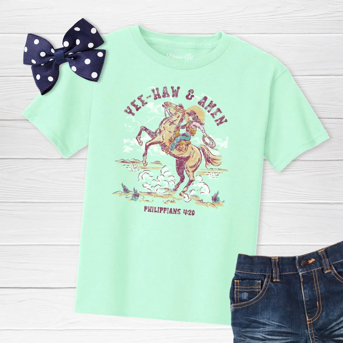 Blessed Girl Kids T-Shirt Yee Haw & Amen