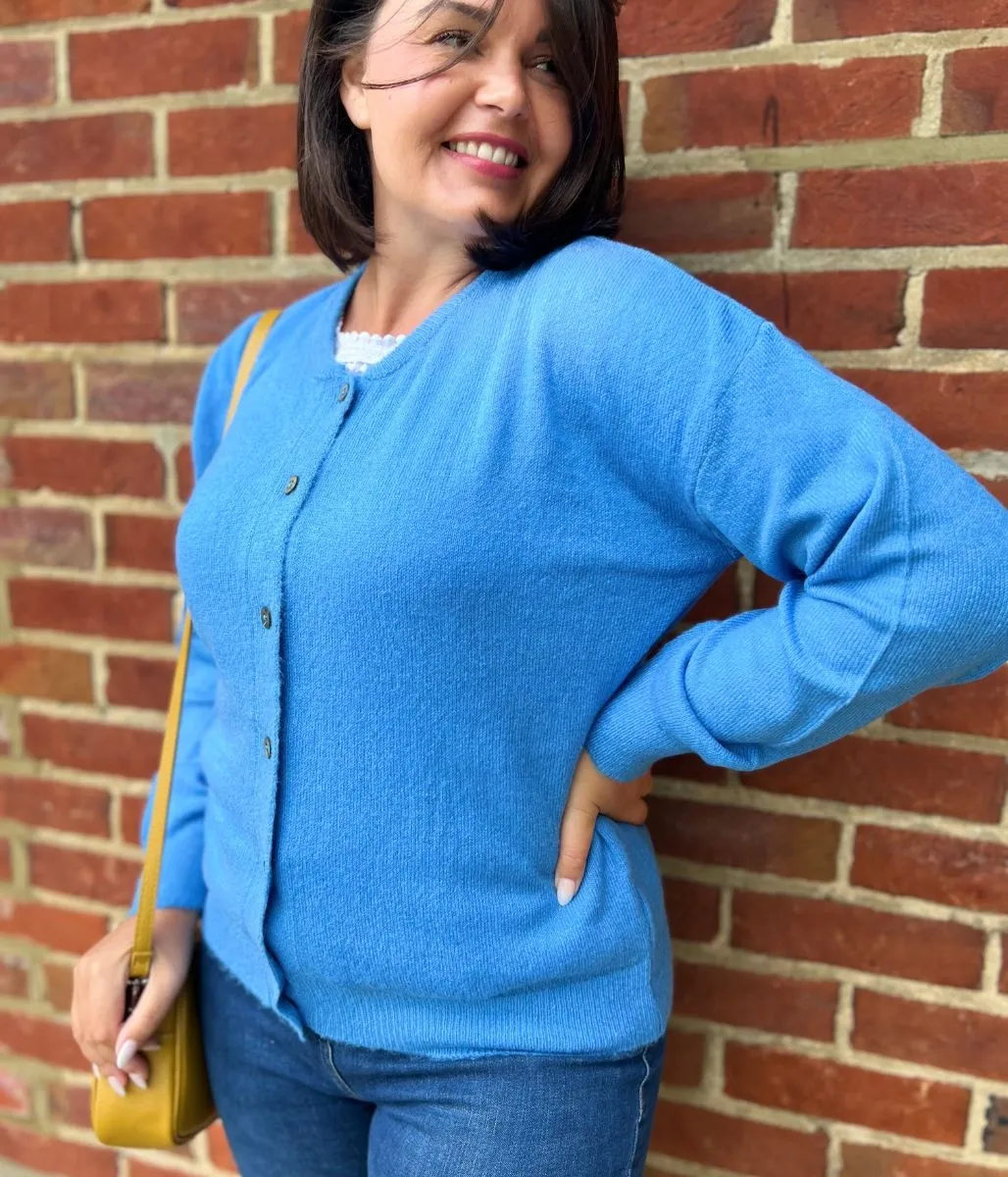 Blue Soft Crew Neck Cardigan