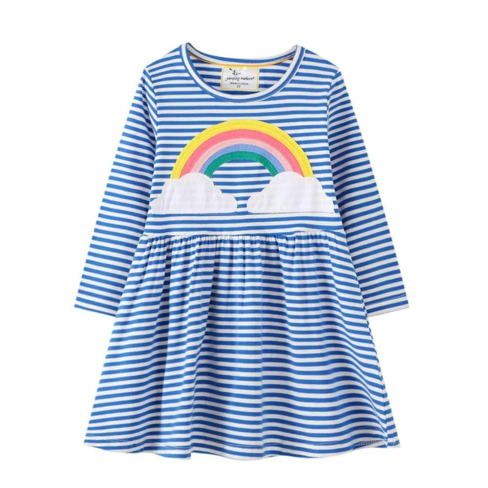 BLUE STRIPED RAINBOW PRINTED DRESS