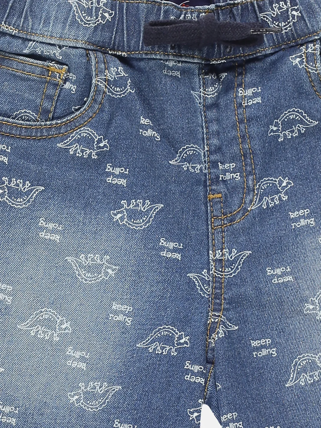 Boys Dino Printed Denim Shorts