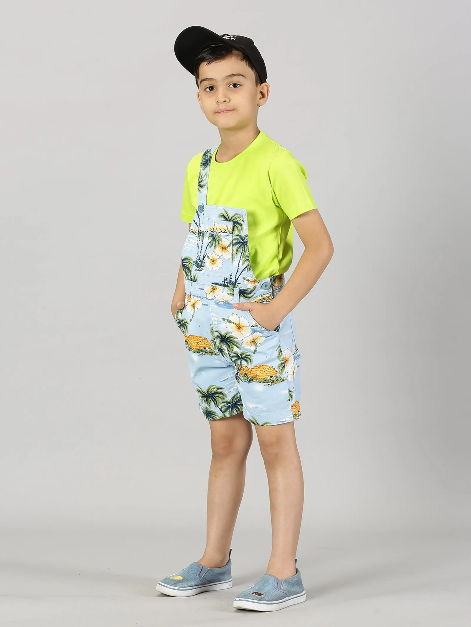 Boys Printed Dungaree Shorts