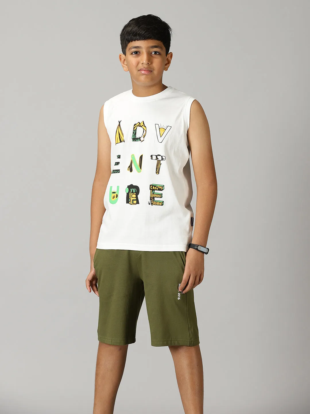 Boys Printed Sleeveless Tee & Knit Shorts With Zipper Pocket Set