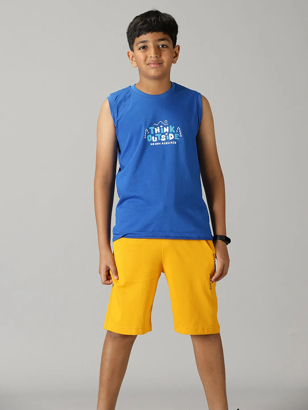 Boys Printed Sleeveless Tee & Knit Shorts With Zipper Pocket Set