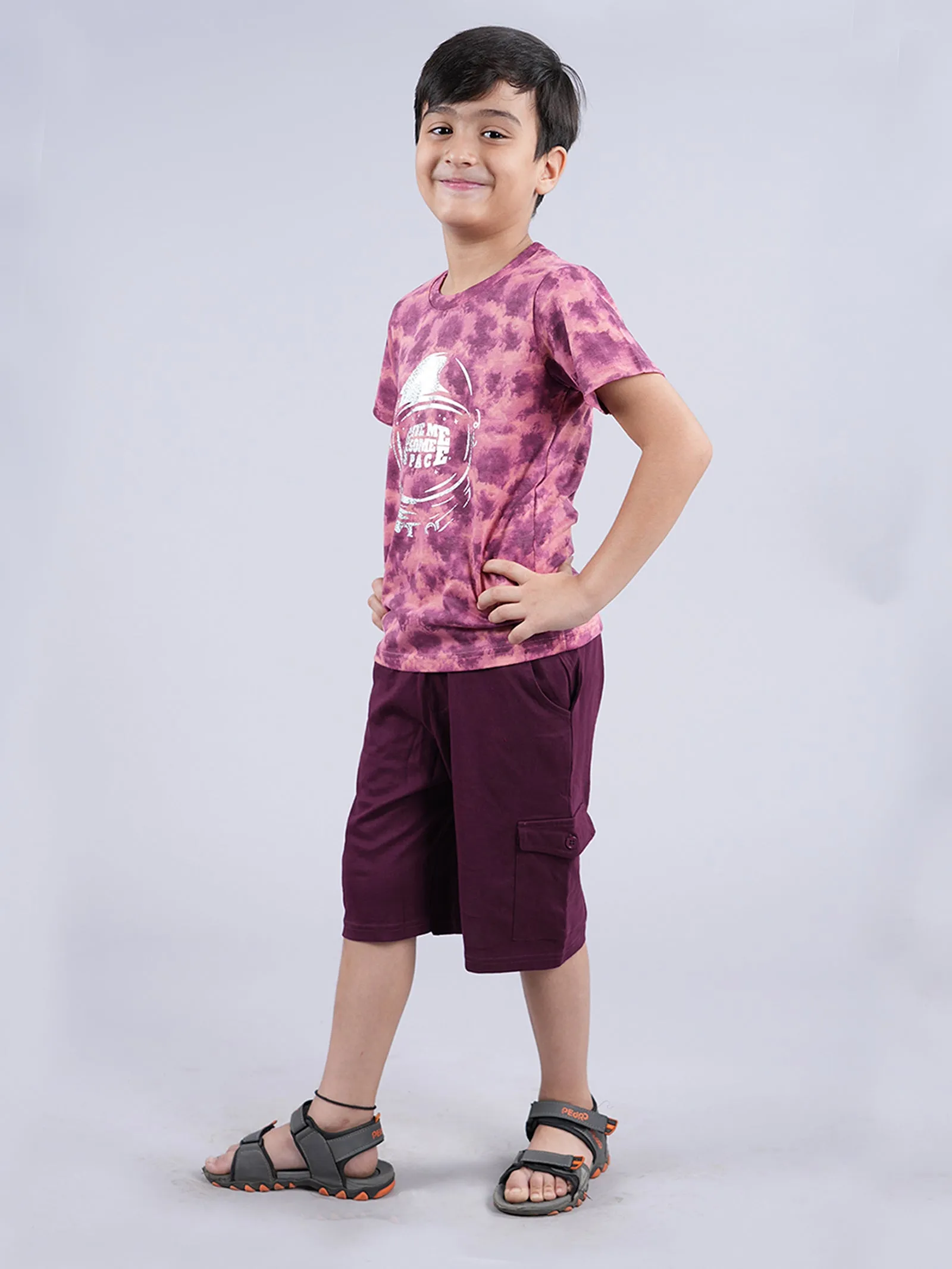 Boys Tie & Dye Printed Tee & Cargo Short Set