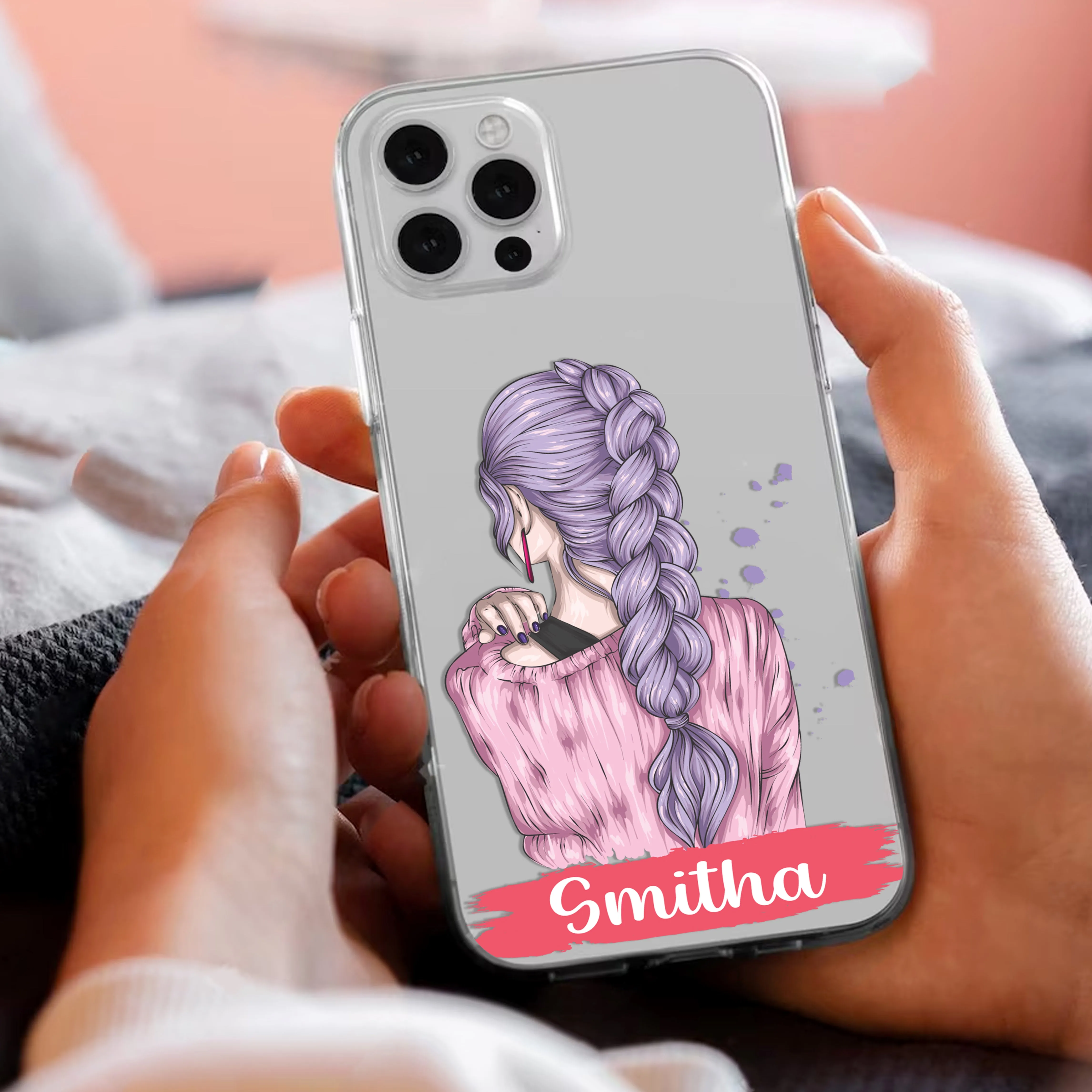 Braid Girl Customize Transparent Silicon Case For iPhone