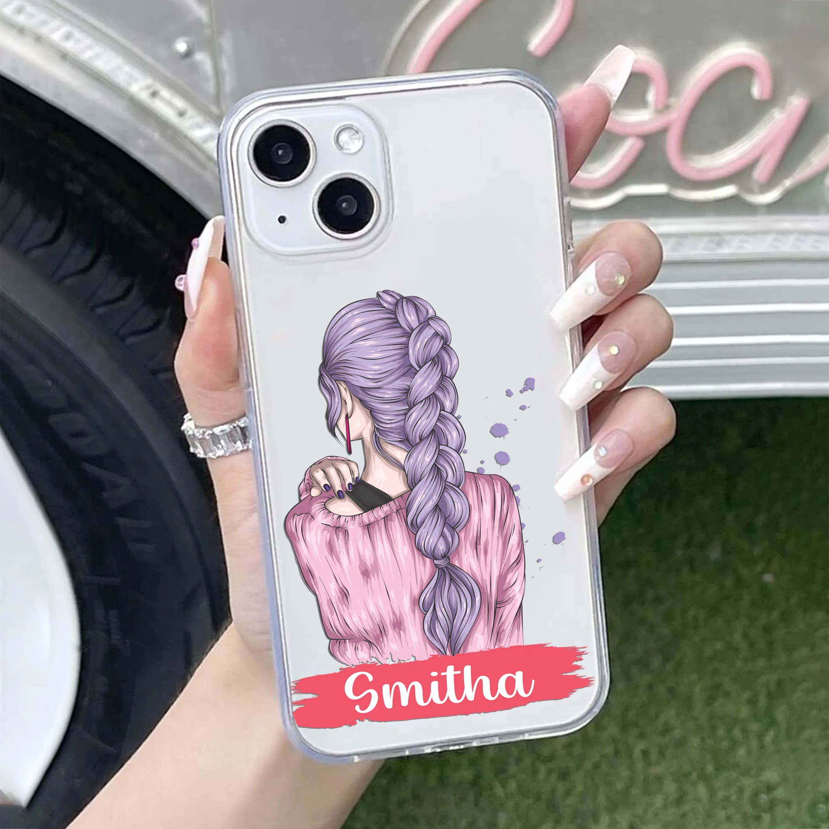 Braid Girl Customize Transparent Silicon Case For iPhone