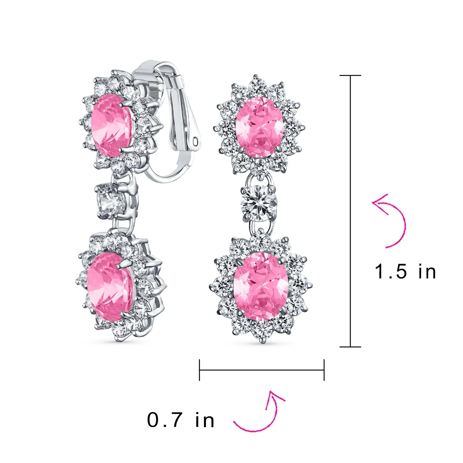 Bridal Oval Teardrop AAA CZ Halo Clip On Dangling Chandelier Earrings