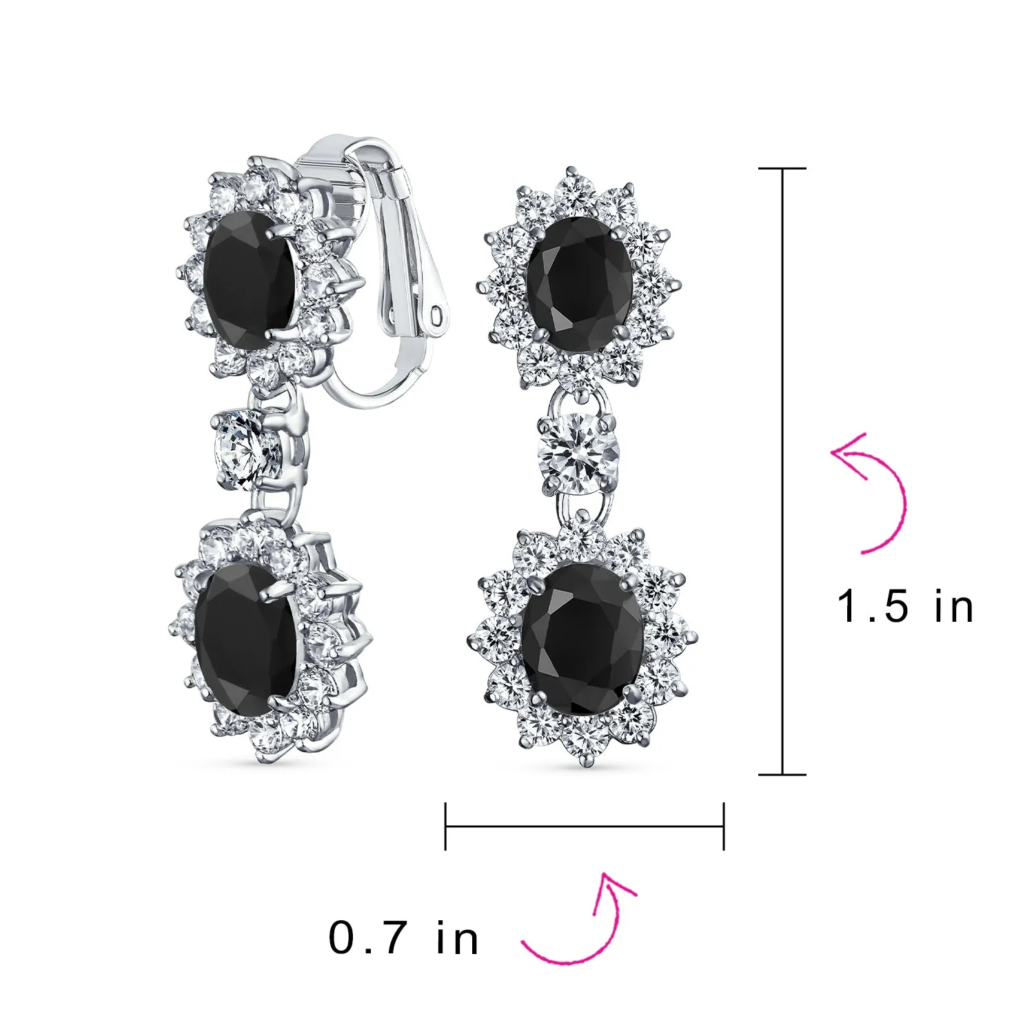 Bridal Oval Teardrop AAA CZ Halo Clip On Dangling Chandelier Earrings