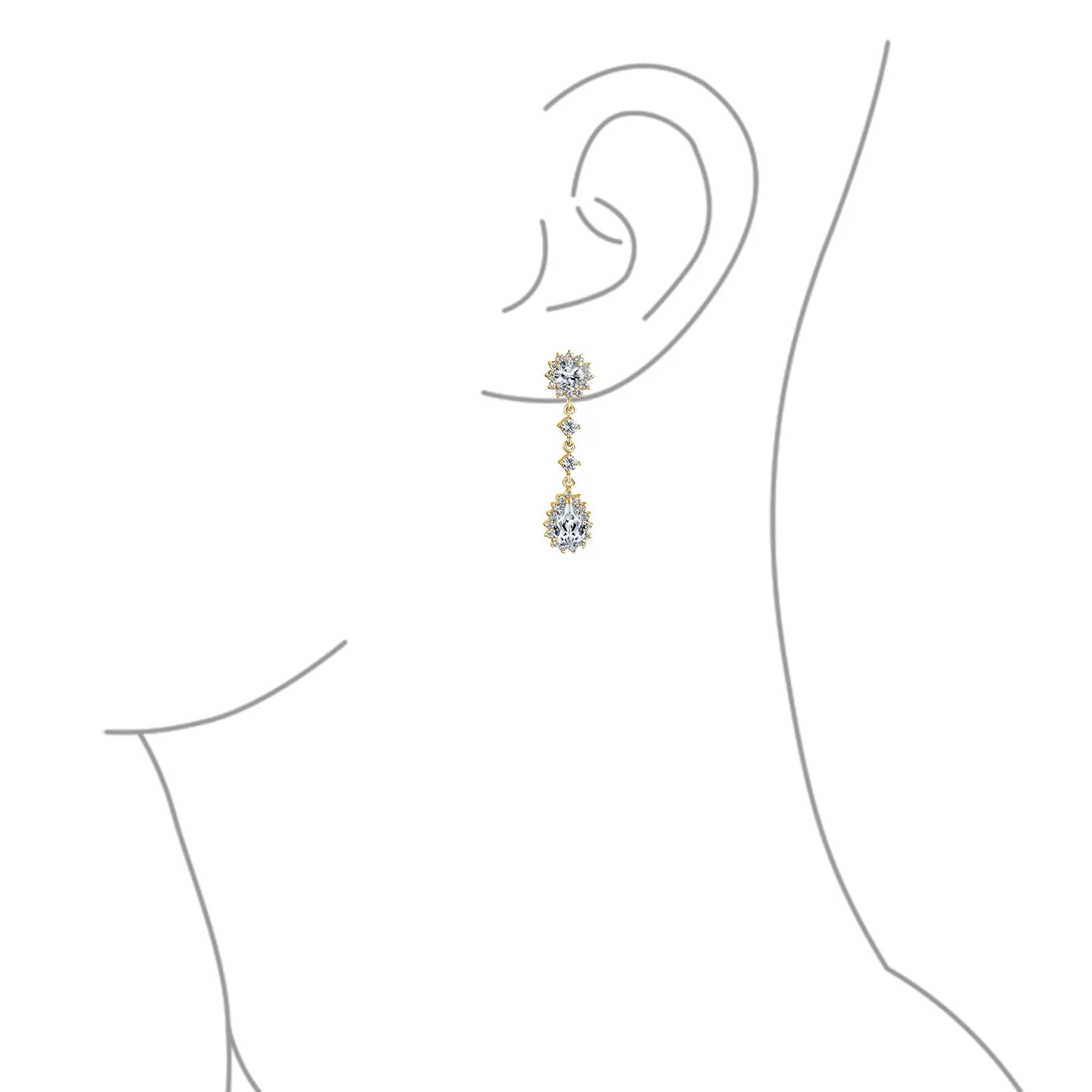 Bridal Oval Teardrop AAA CZ Halo Clip On Dangling Chandelier Earrings