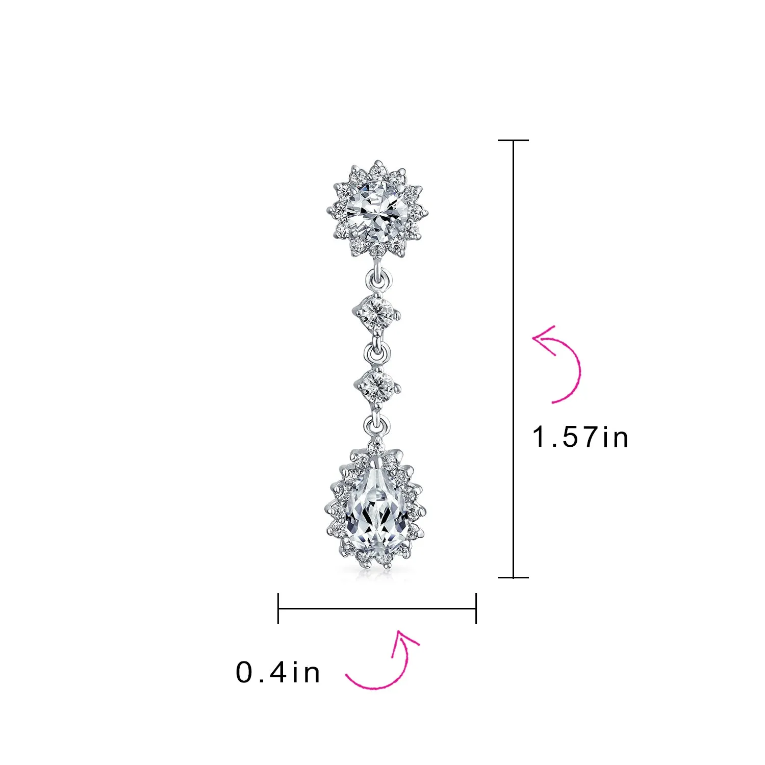 Bridal Oval Teardrop AAA CZ Halo Clip On Dangling Chandelier Earrings