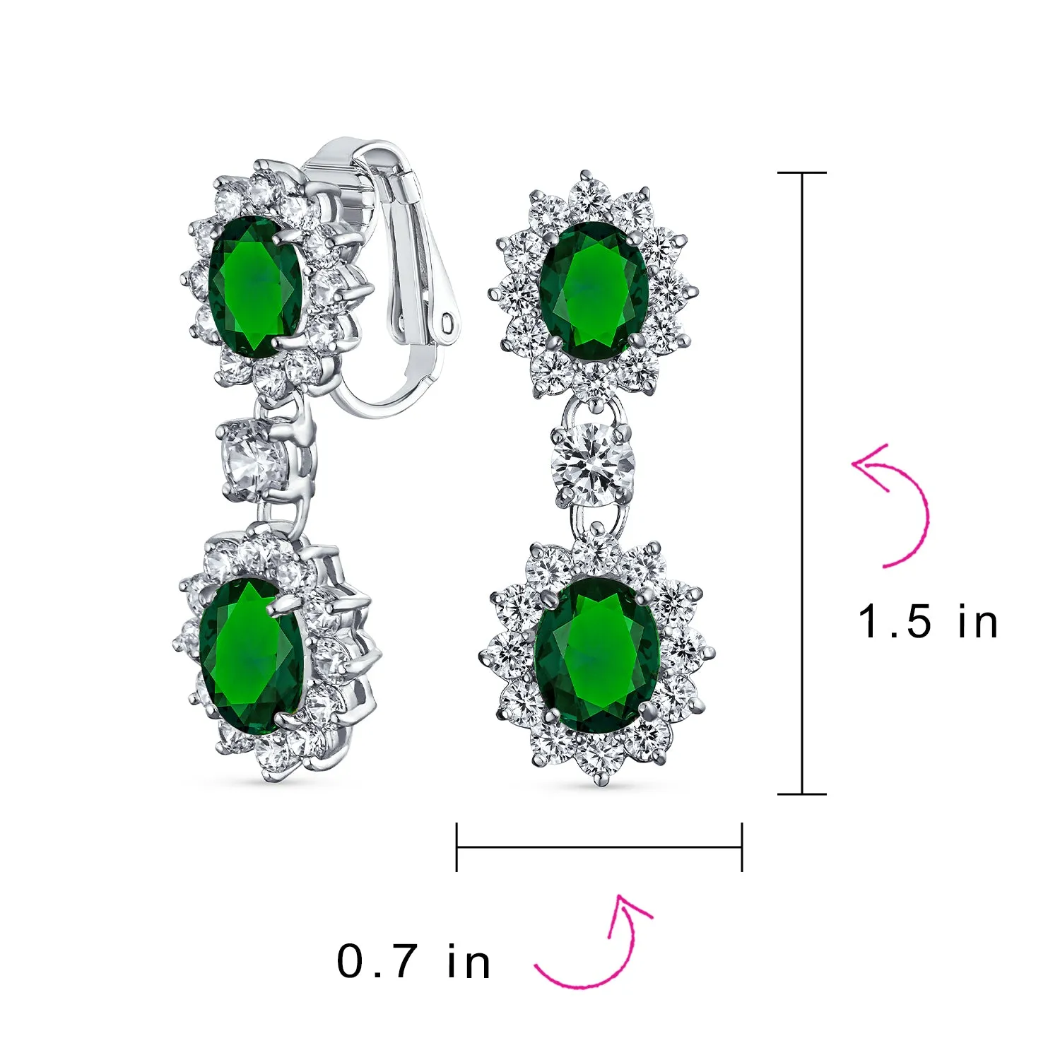 Bridal Oval Teardrop AAA CZ Halo Clip On Dangling Chandelier Earrings