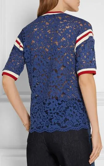 'Butterfly Applique' Lace T-Shirt in Blue