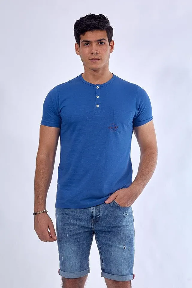 Buttoned neck t-shirt - Light Indego