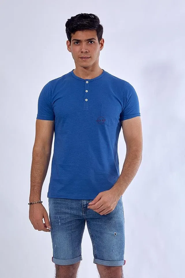 Buttoned neck t-shirt - Light Indego