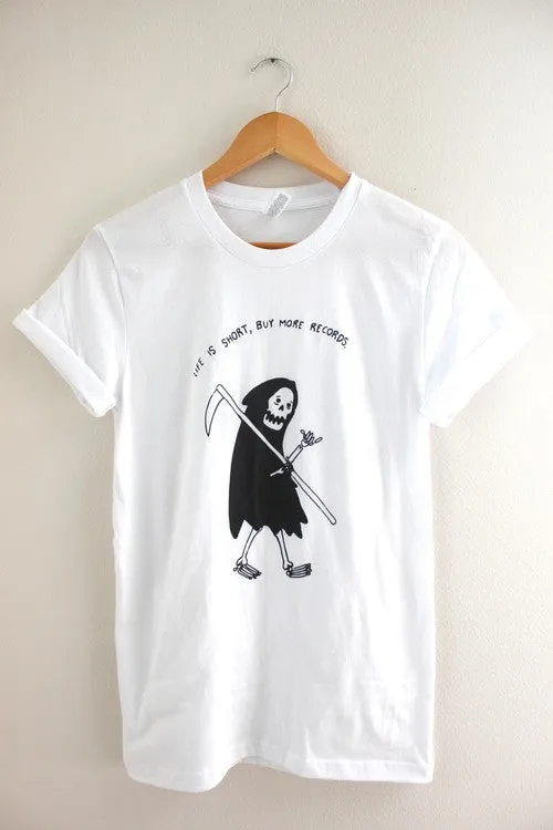 Buy More Records Grim Reaper White Graphic Unisex Tee