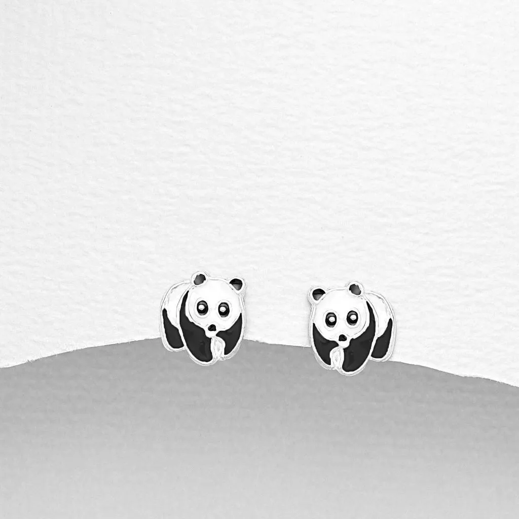 Children's Sterling Silver Panda Earrings.