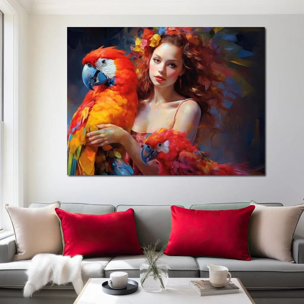 Colorful Clown Girl with Parrot Magic