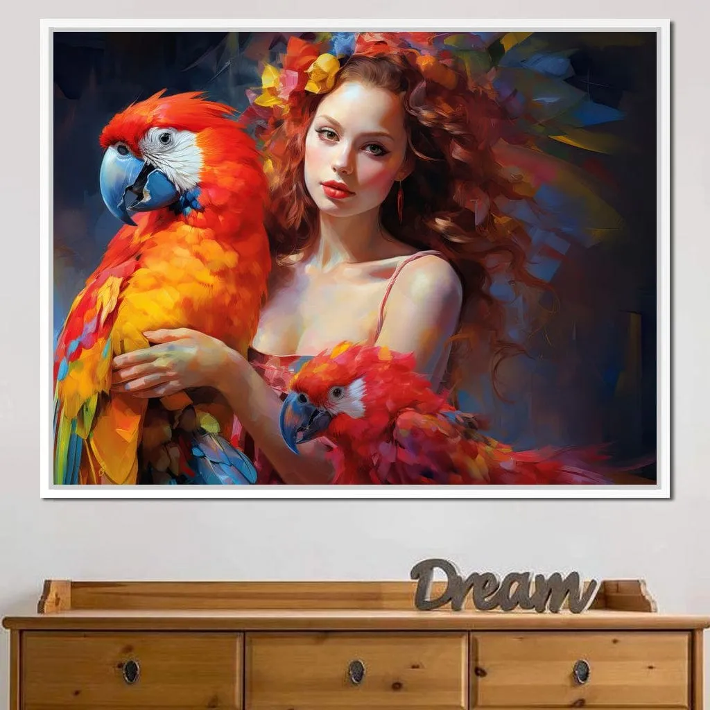 Colorful Clown Girl with Parrot Magic