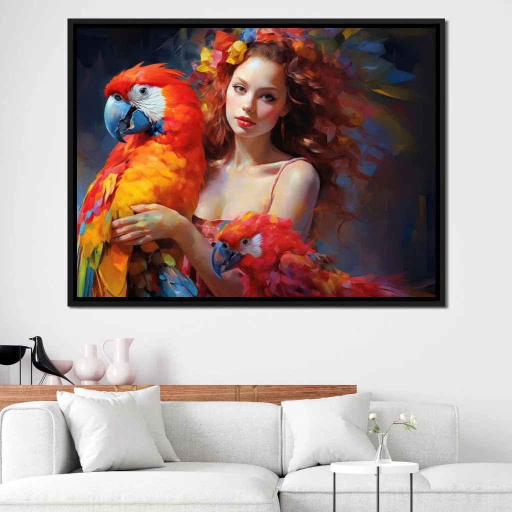 Colorful Clown Girl with Parrot Magic