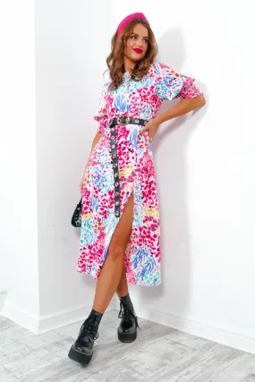 Cuff It Up - Pink Multi Floral Midi Dress