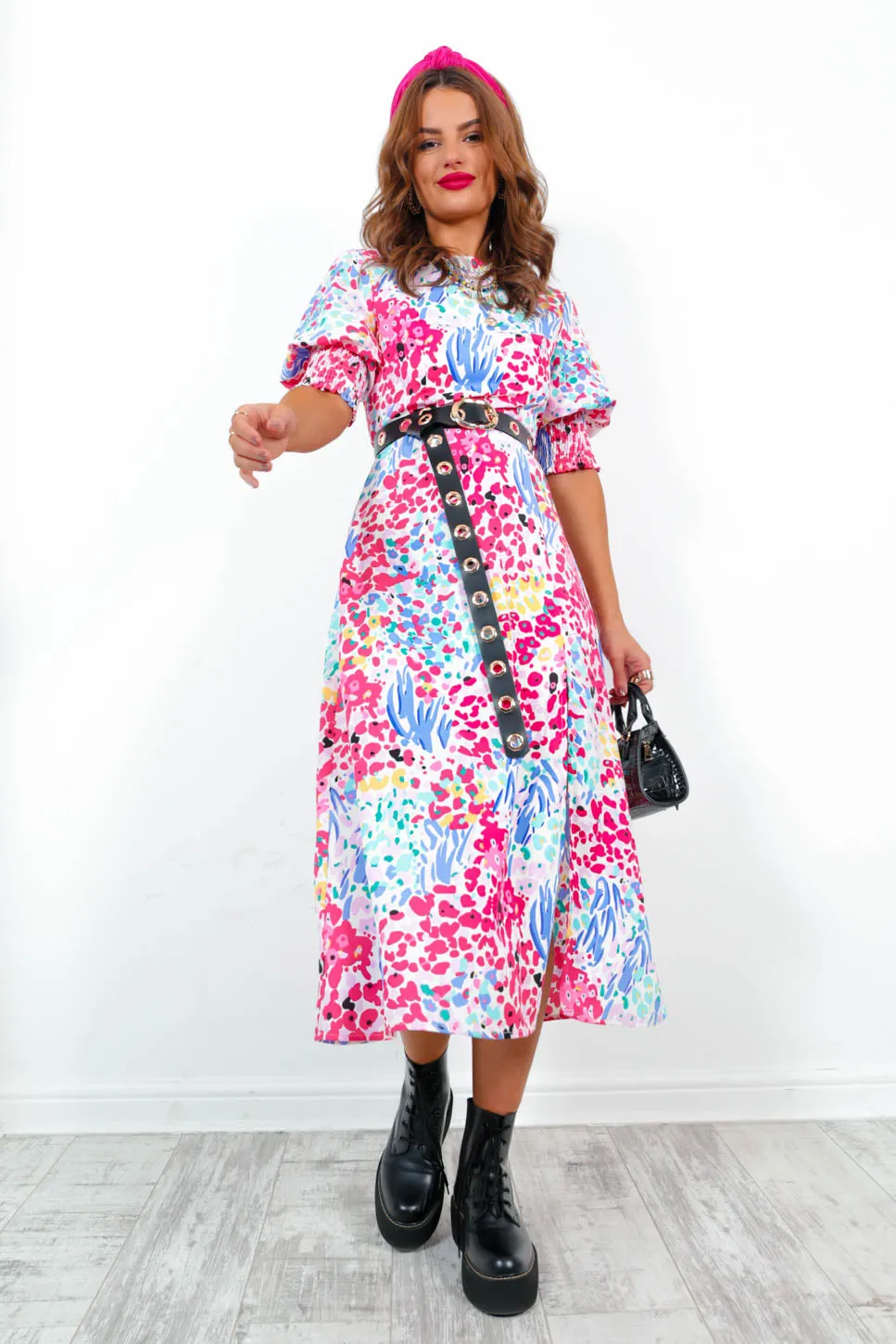 Cuff It Up - Pink Multi Floral Midi Dress