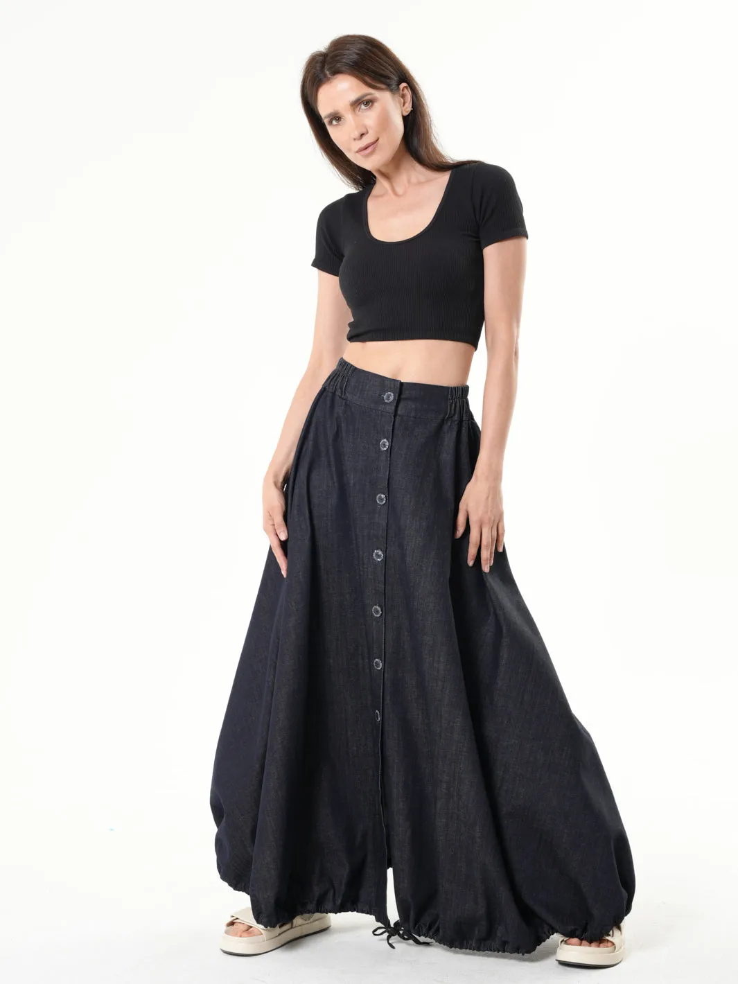 Dark Denim Skirt With Linen