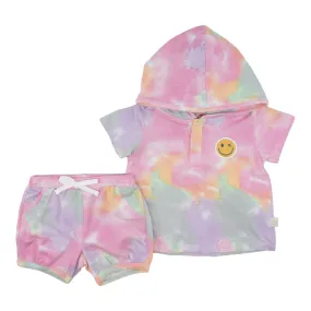 Elegant Kids 2 Pc Hooded T-Shirt And Shorts Set - Smiley